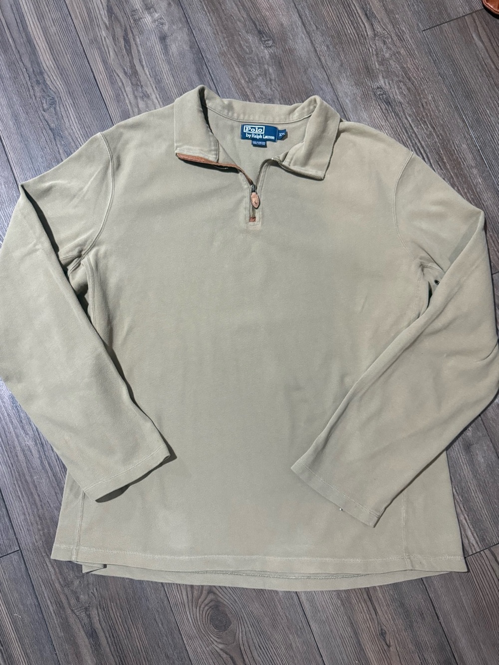 Vintage Polo Ralph Lauren 1/4 Zip Sweatshirt Tan Cotton Pullover XXL